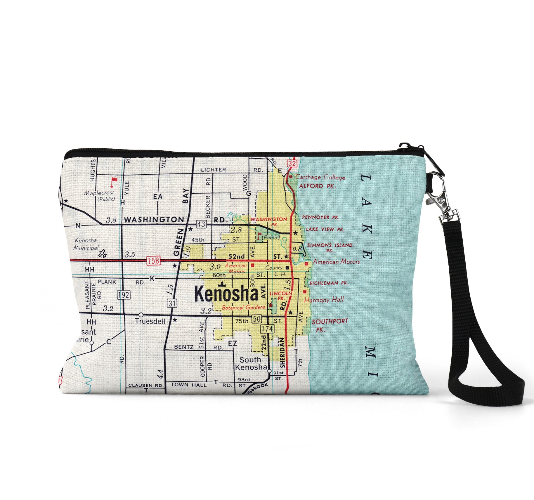 Kenosha Wisconsin map wristlet travel pouch