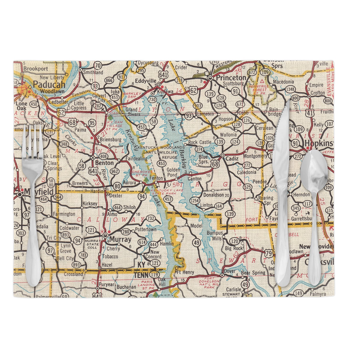 Kentucky Lakes Vintage Map Placemats Set of 4