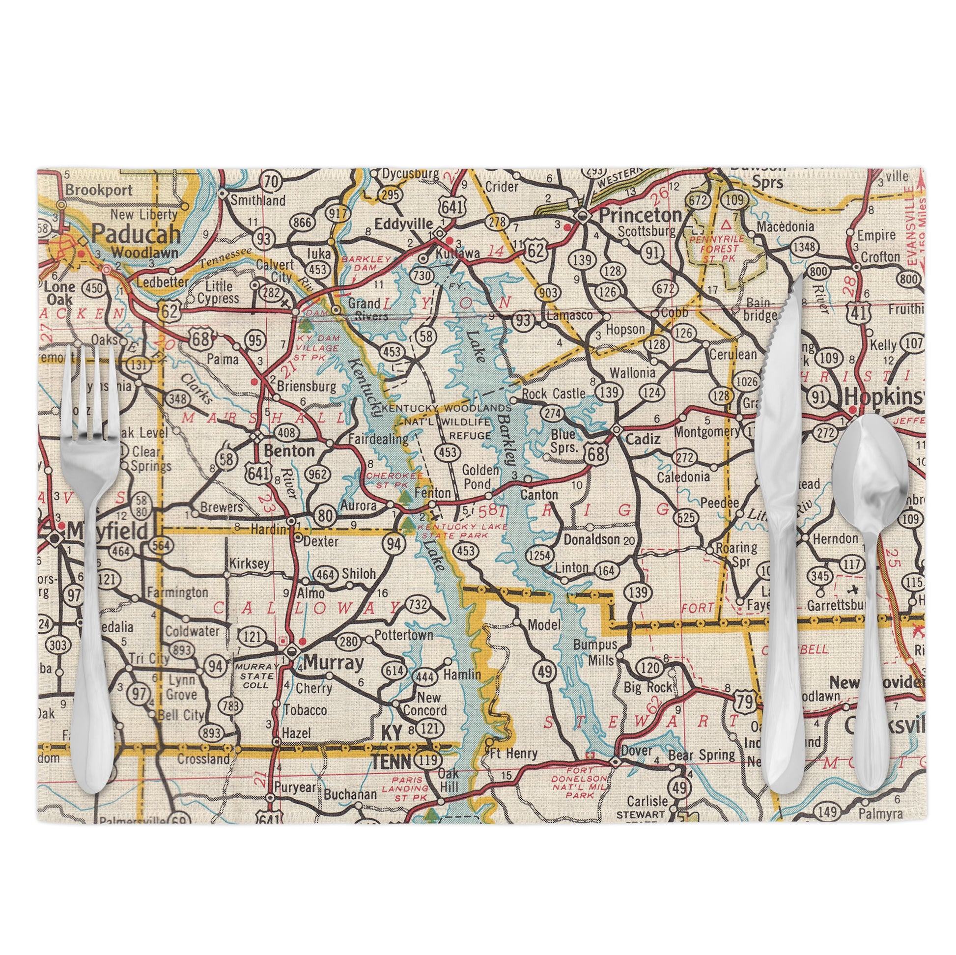 Kentucky Lakes Vintage Map Placemats Set of 4