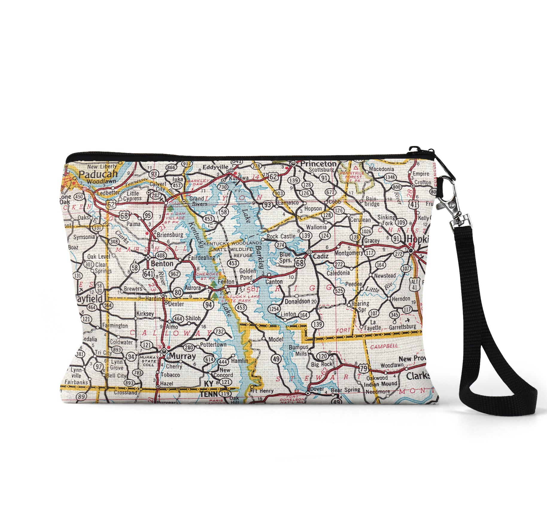 Kentucky Lakes map wristlet travel pouch