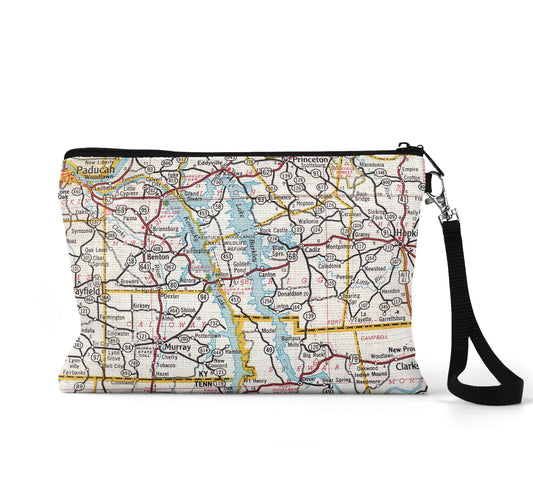 Kentucky Lakes map wristlet travel pouch
