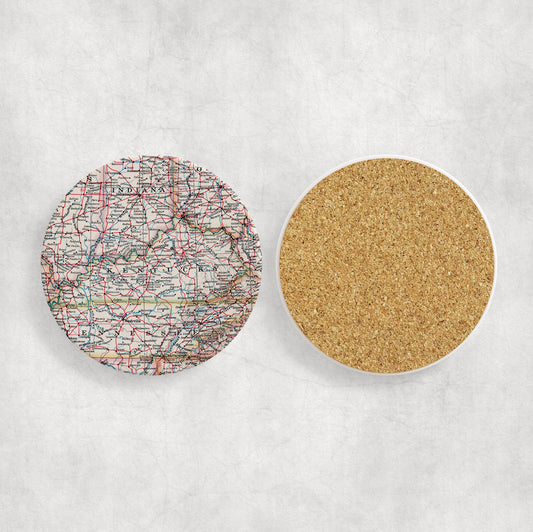 Kentucky Map Coasters | Set of 4 Vintage Kentucky Drink Coasters | Travel-Inspired Home Decor