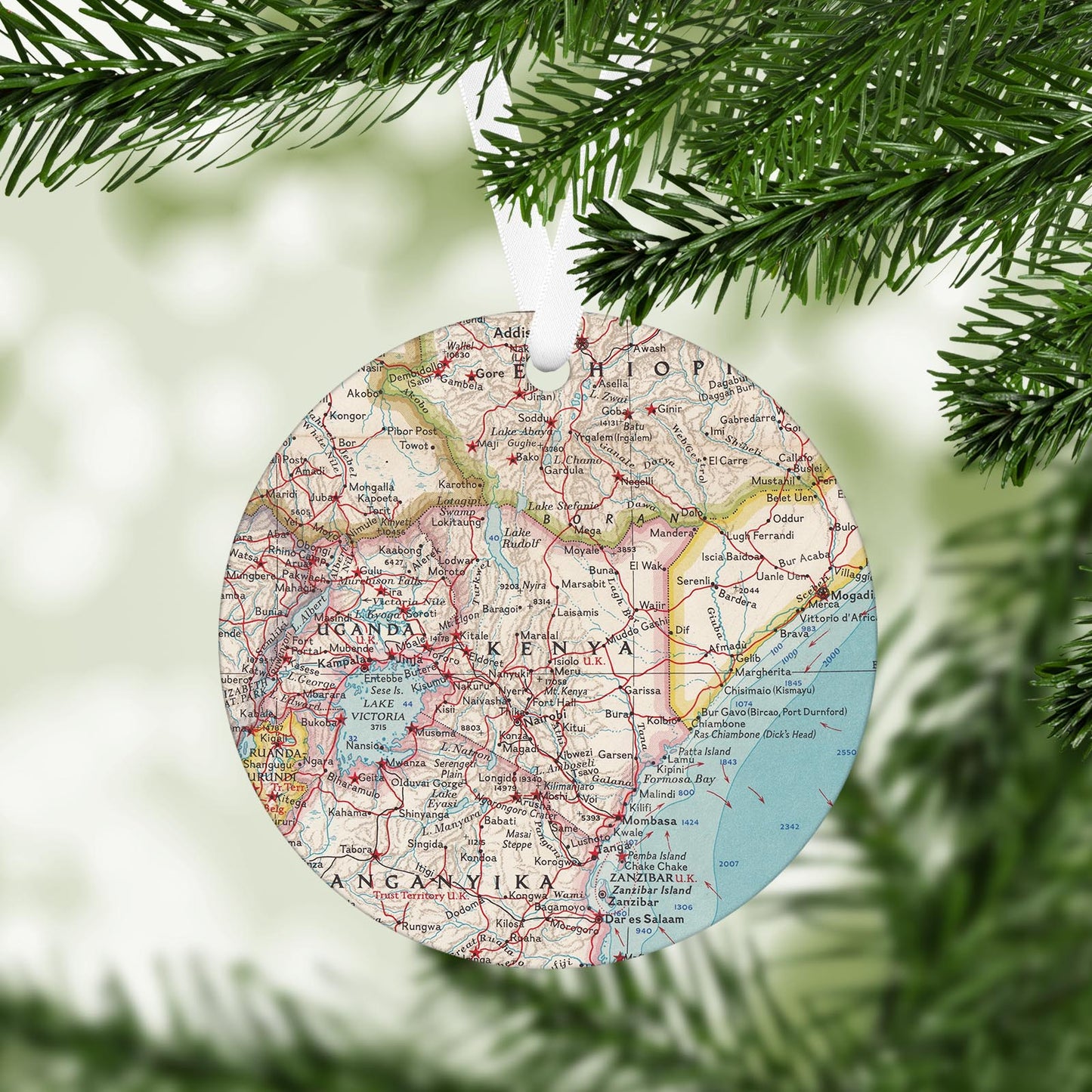 Kenya Vintage Map Ornament