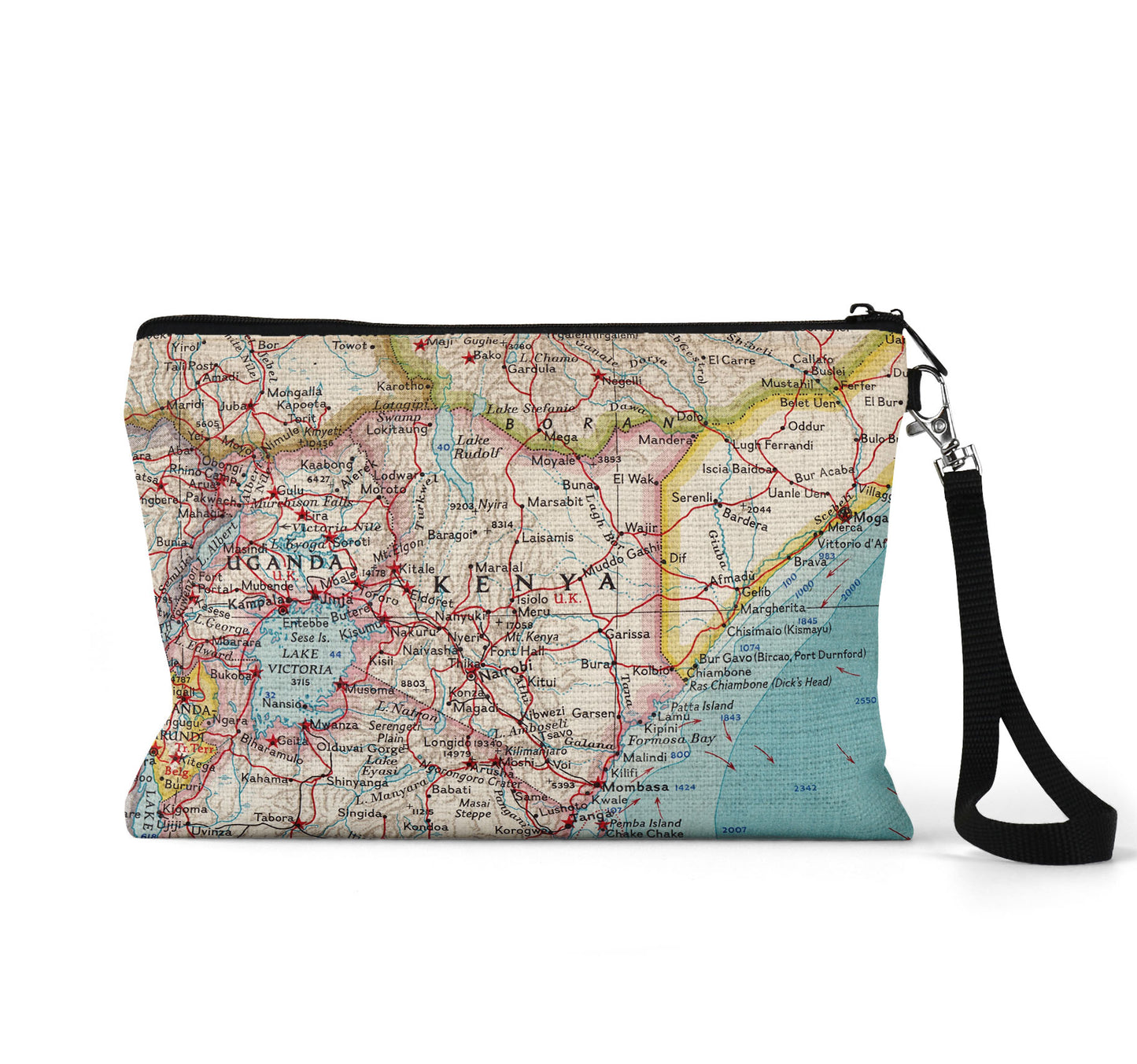 Kenya map wristlet travel pouch