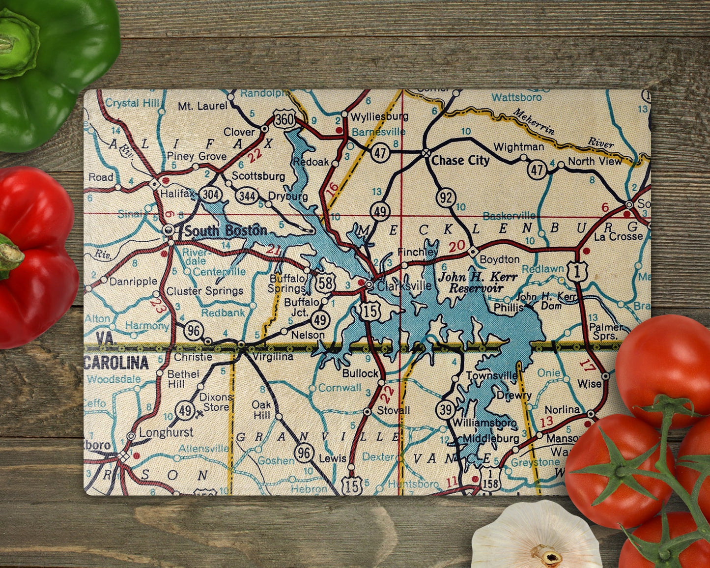 Kerr Lake Map Cutting Board | Travel Gift | Kitchen Decor