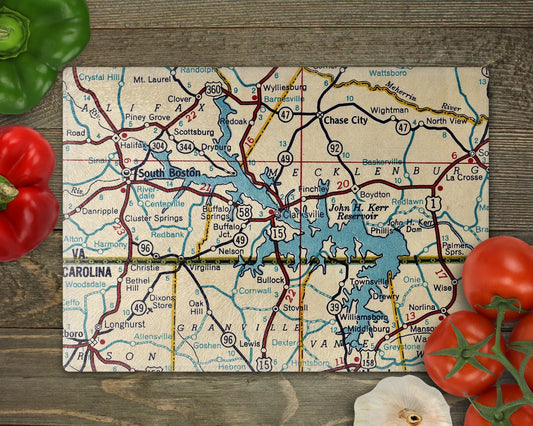 Kerr Lake Map Cutting Board | Travel Gift | Kitchen Decor