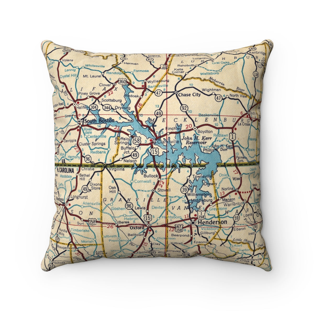 Kerr Lake vintage map pillow