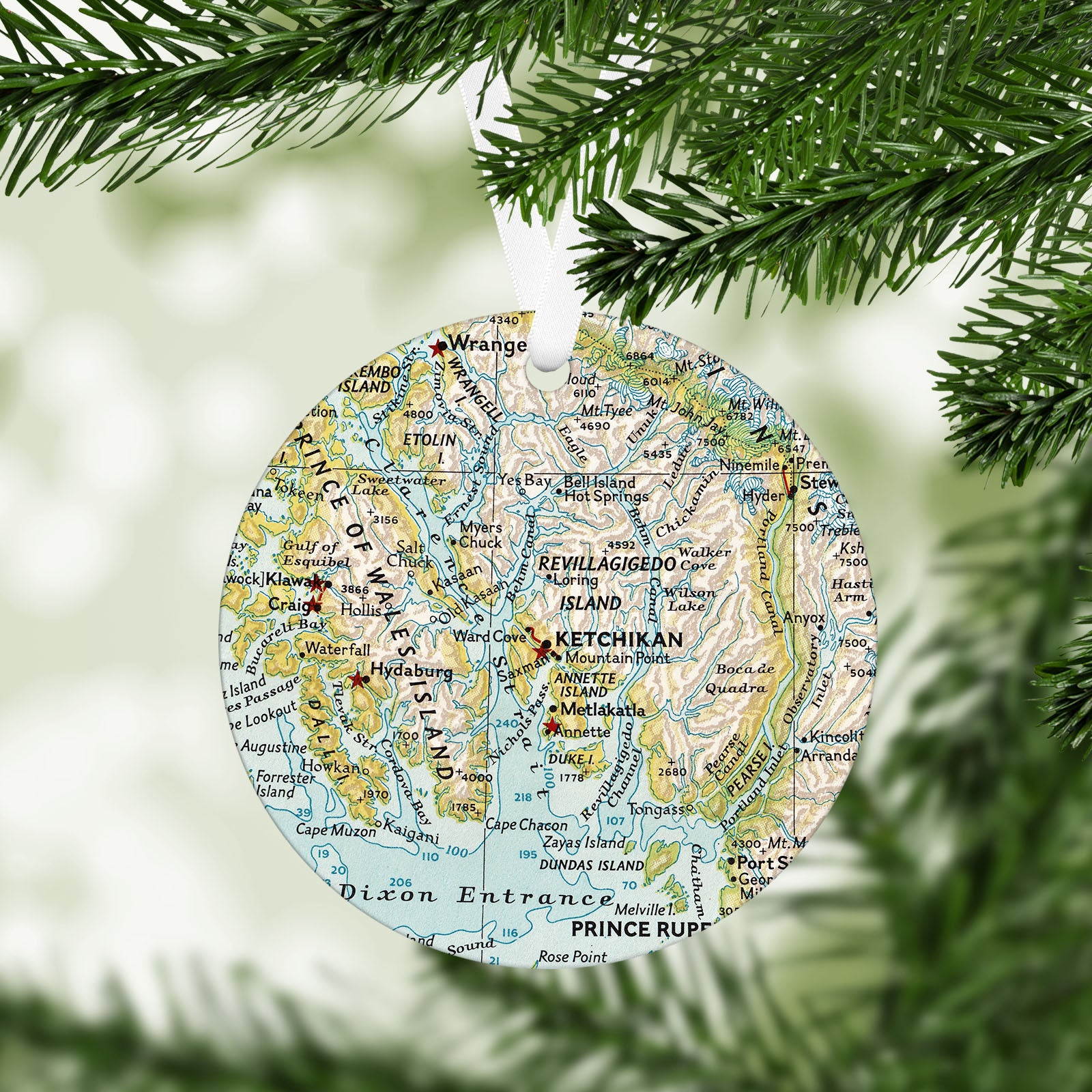 Ketchikan Alaska Vintage Map Ornament