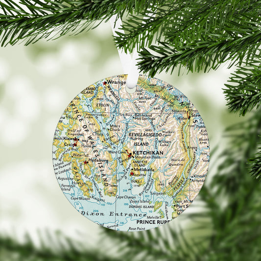 Ketchikan Alaska Vintage Map Ornament