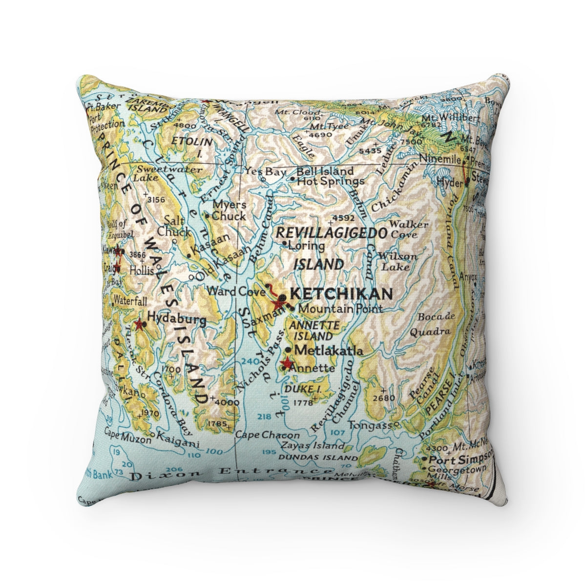 Ketchikan Alaska vintage map pillow