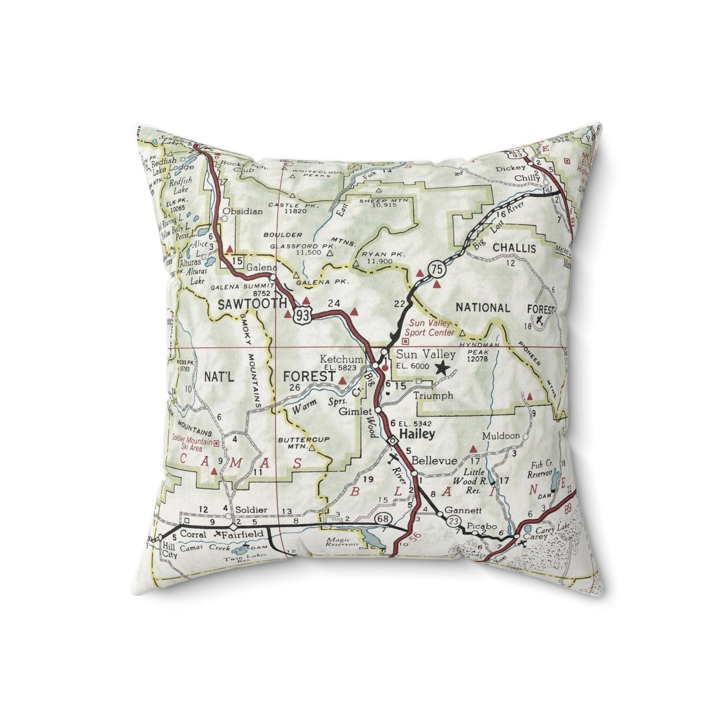 Ketchum Idaho vintage map pillow