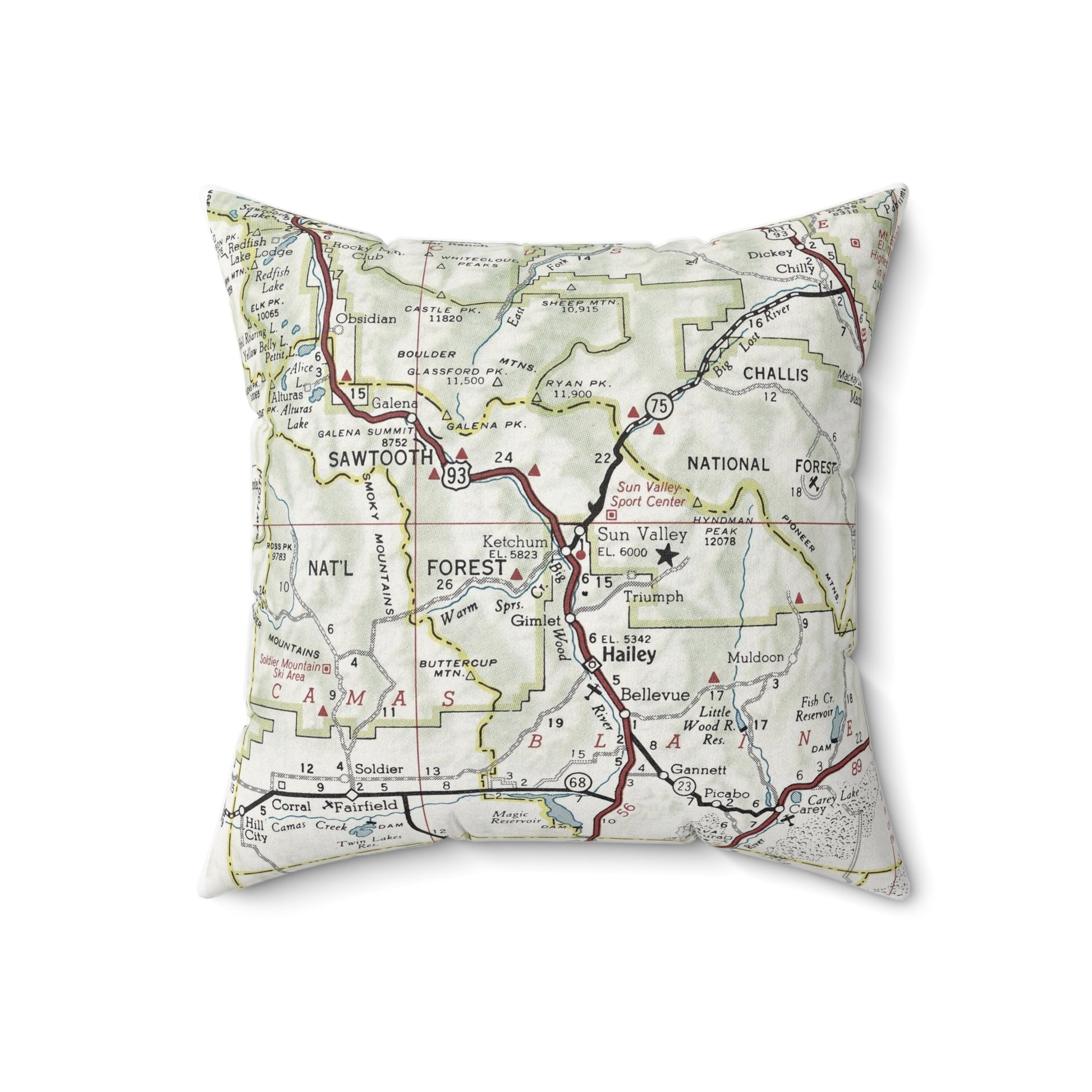 Ketchum Idaho vintage map pillow