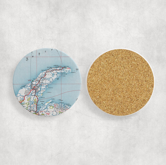 Keweenaw Michigan Map Coasters | Set of 4 Vintage Keweenaw Michigan Drink Coasters | Travel-Inspired Home Decor