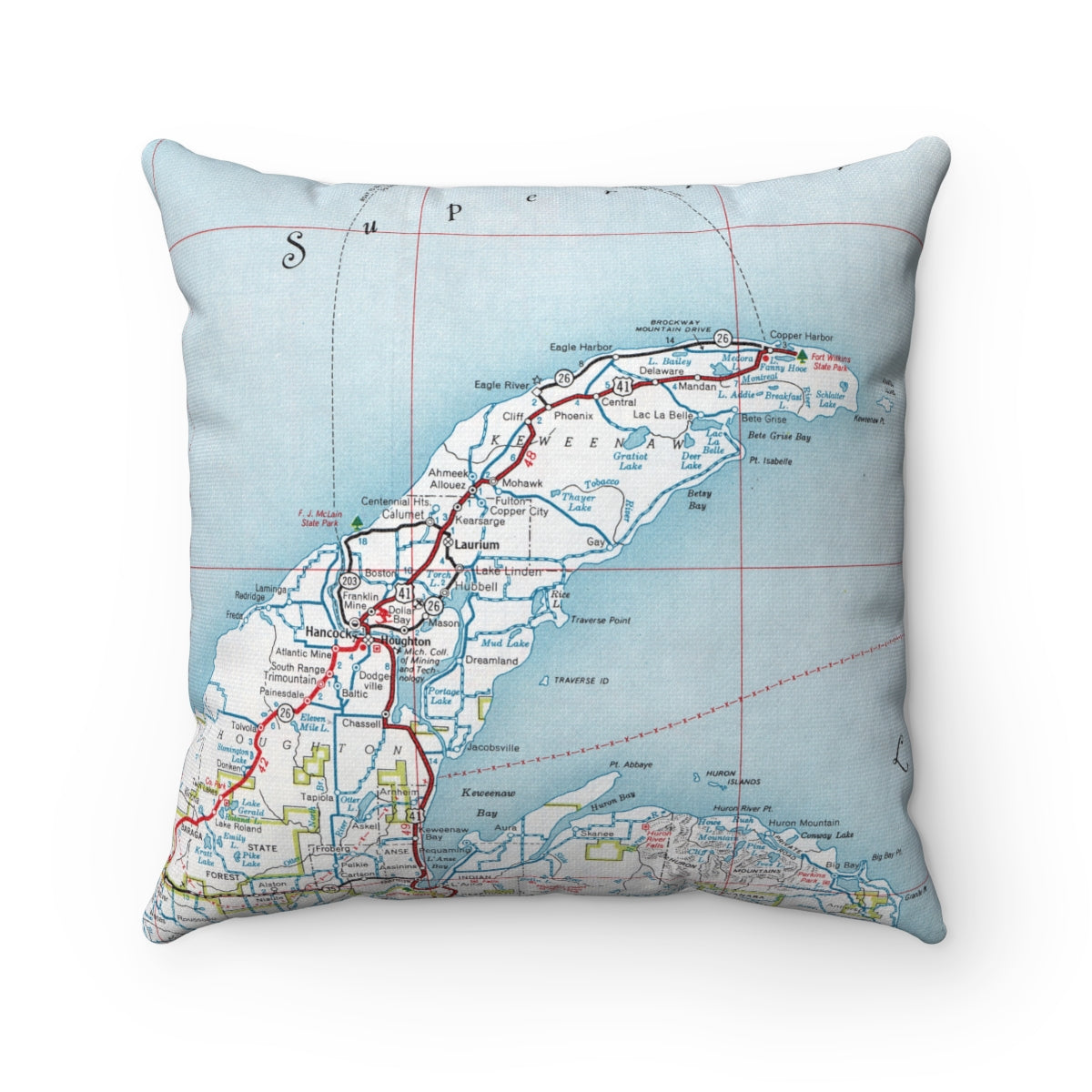 Keweenaw Michigan vintage map pillow
