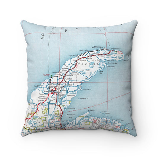 Keweenaw Michigan vintage map pillow