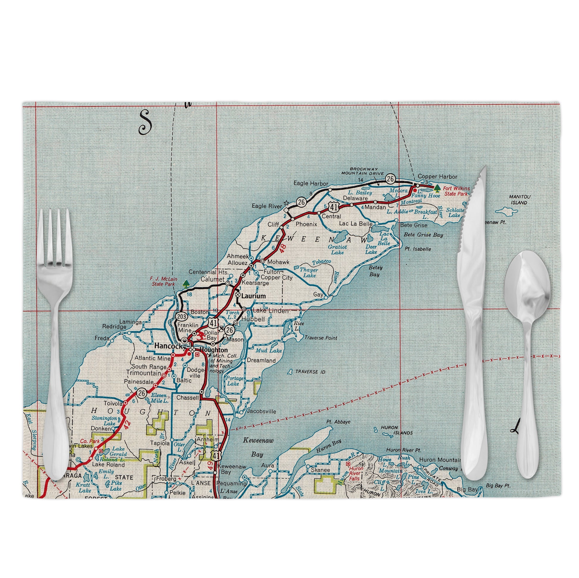 Keweenaw Peninsula Michigan Vintage Map Placemats Set of 4