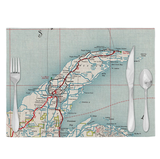 Keweenaw Peninsula Michigan Vintage Map Placemats Set of 4