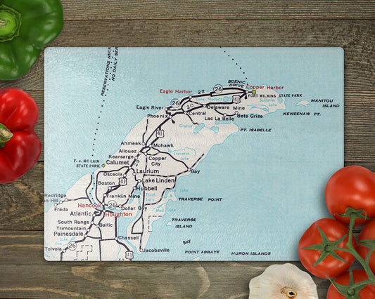 Keweenaw Michigan Map Cutting Board | Travel Gift | Kitchen Decor