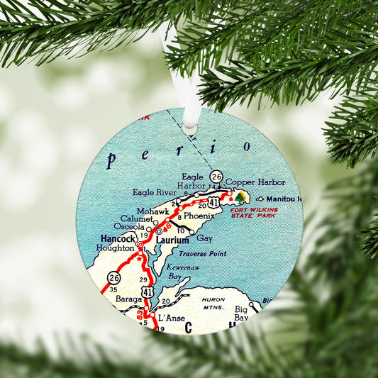 Keweenaw Michigan Vintage Map Ornament