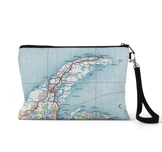 Keweenaw Michigan map wristlet travel pouch