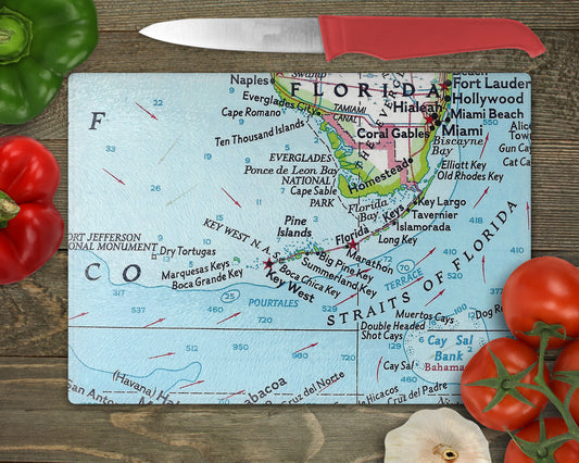 Florida Keys Map Cutting Board | Vintage Florida Keys Kitchen Decor | Coastal Functional Art