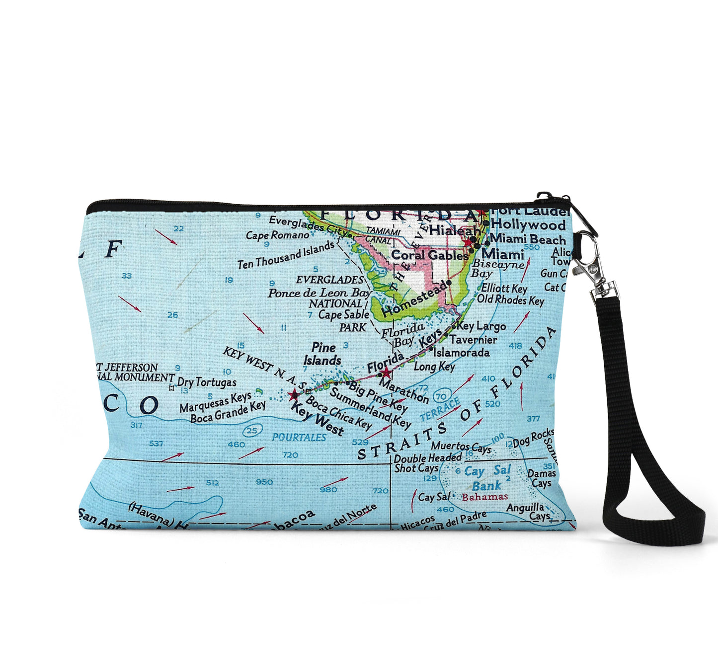 Key West Florida map wristlet travel pouch