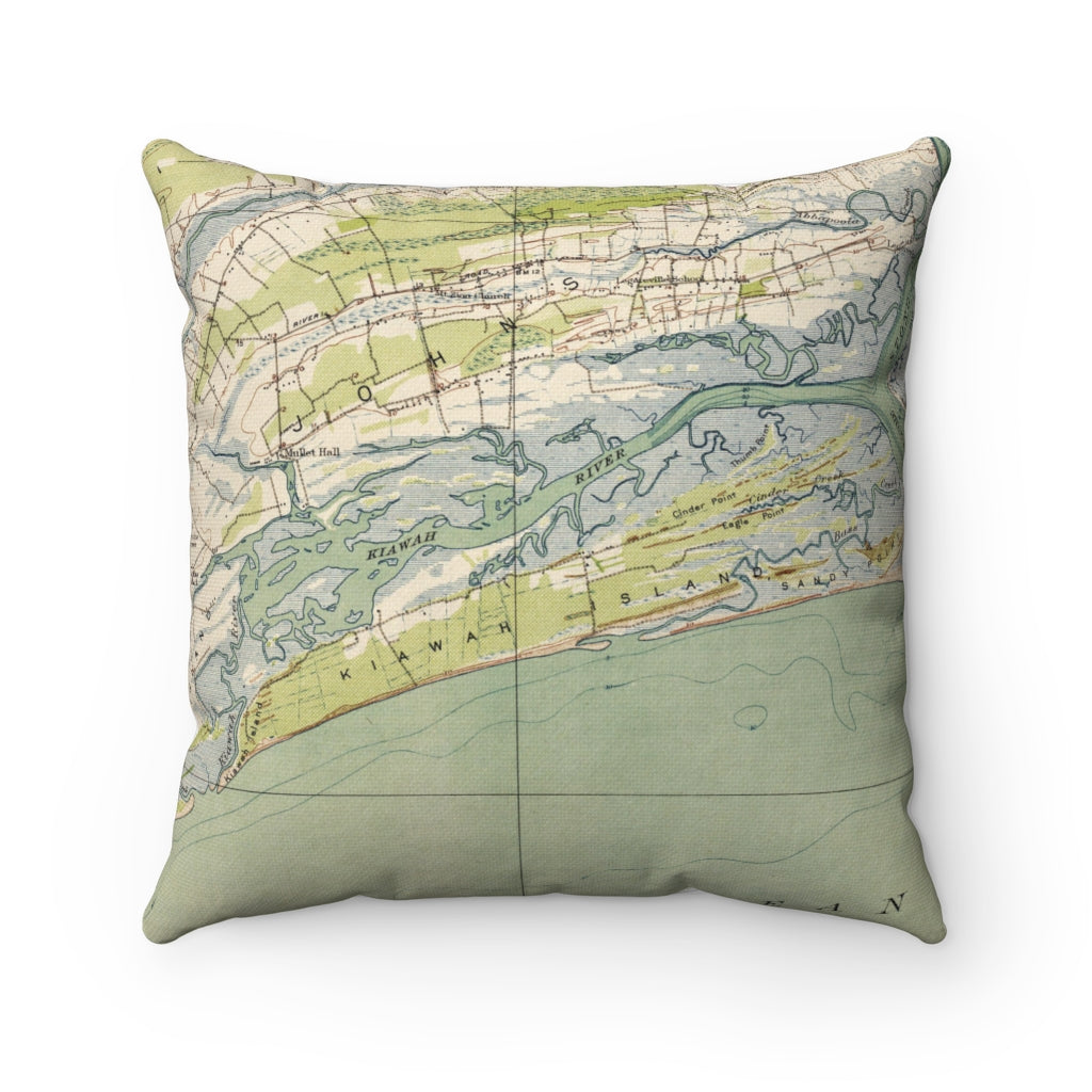 Kiawah Island South Carolina vintage map pillow