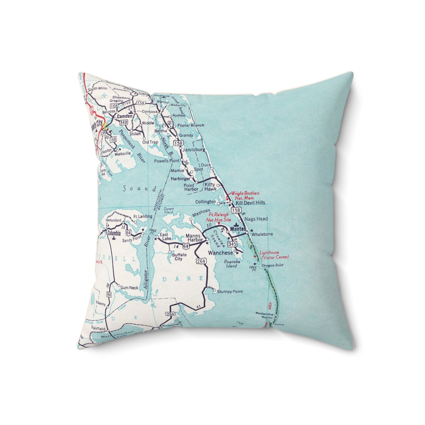 Kill Devil Hills North Carolina vintage map pillow
