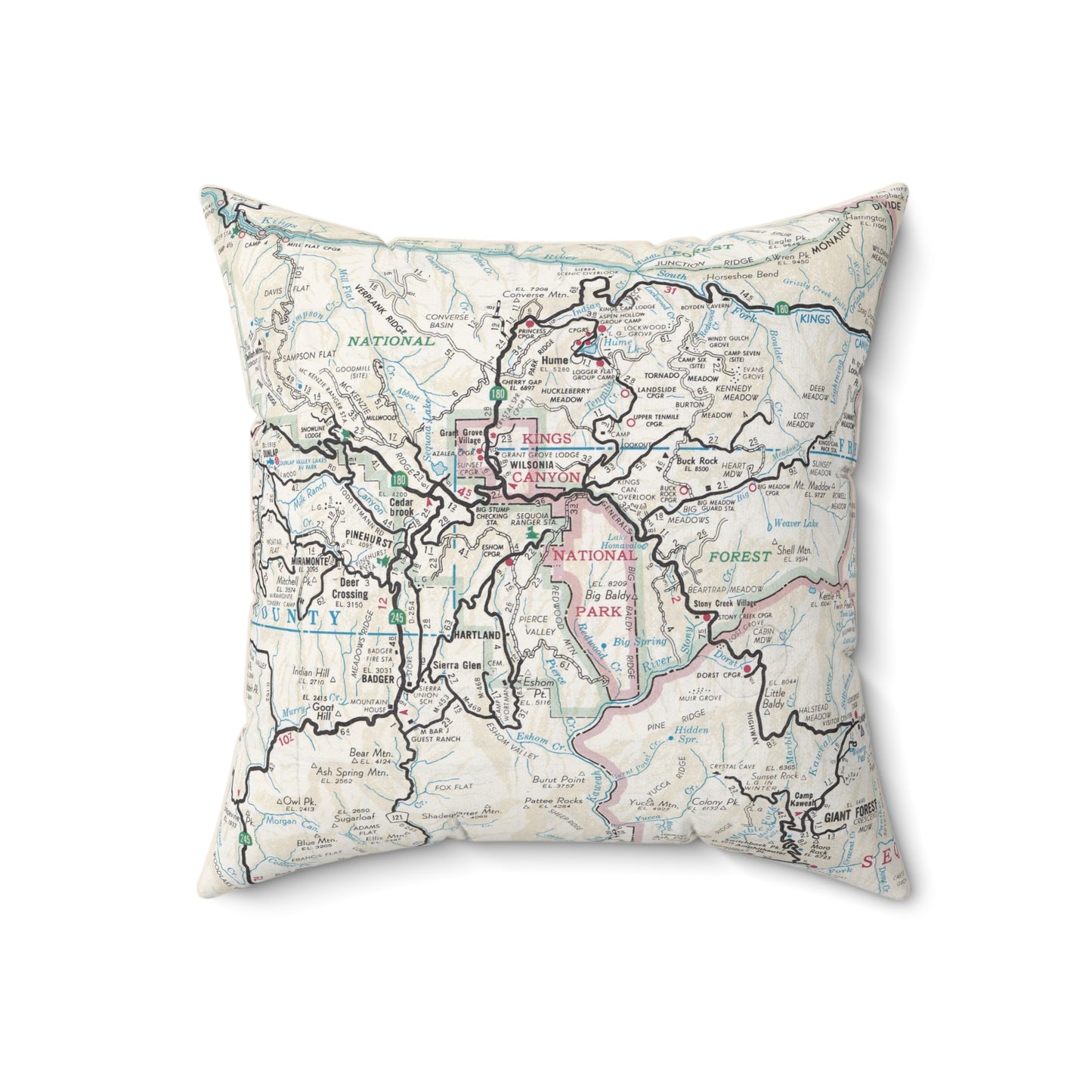 Kings Canyon National Park vintage map pillow