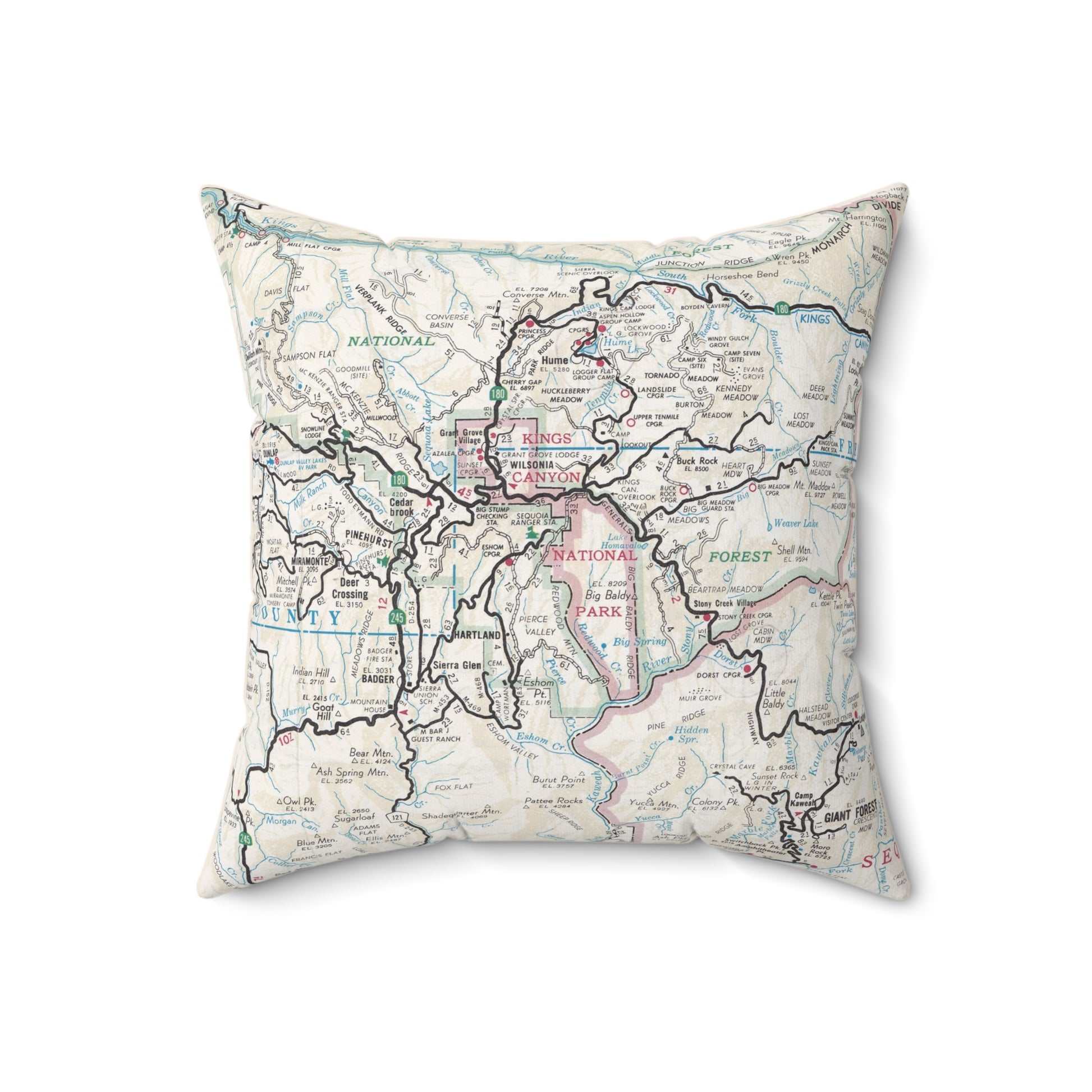 Kings Canyon National Park vintage map pillow