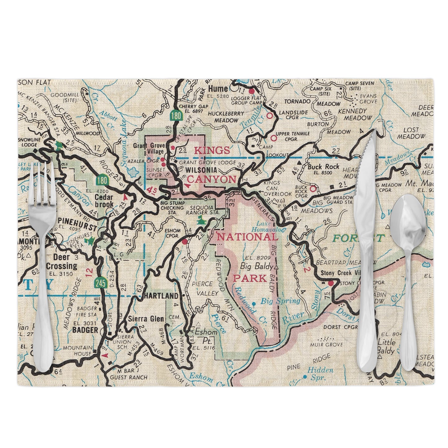 Kings Canyon National Park Vintage Map Placemats Set of 4