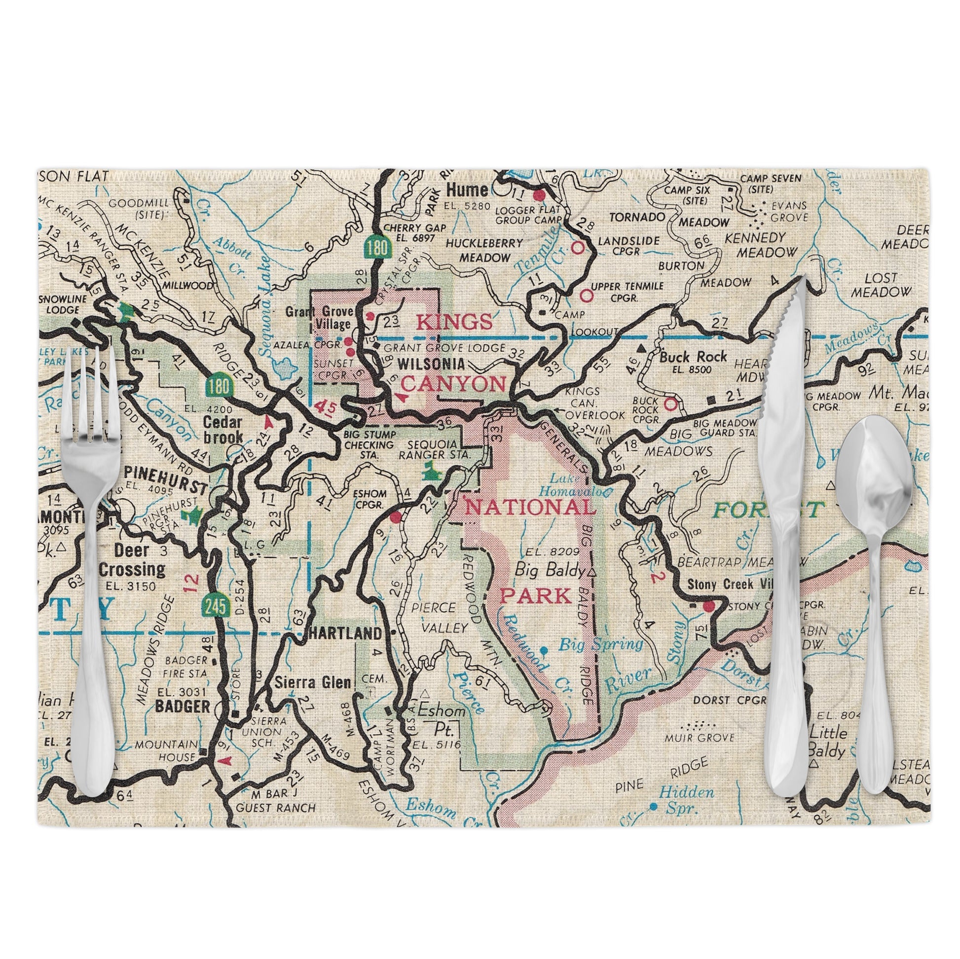 Kings Canyon National Park Vintage Map Placemats Set of 4
