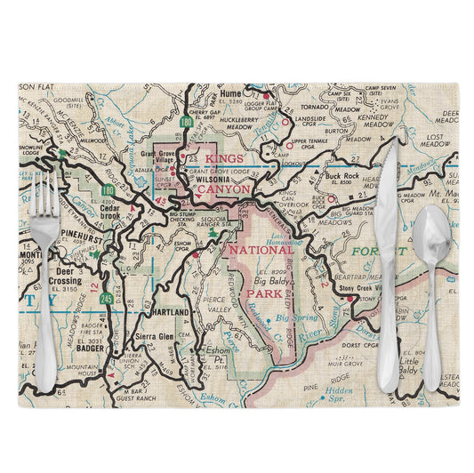 Kings Canyon National Park Vintage Map Placemats Set of 4
