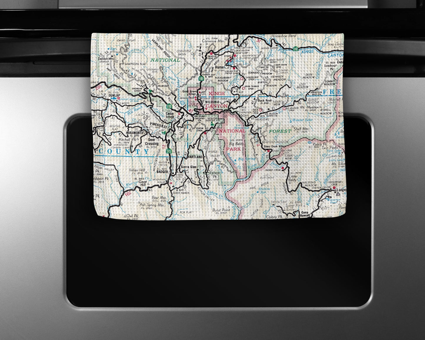 Kings Canyon National Park Map Tea Towel | Waffle-Weave Kitchen Towel Gift