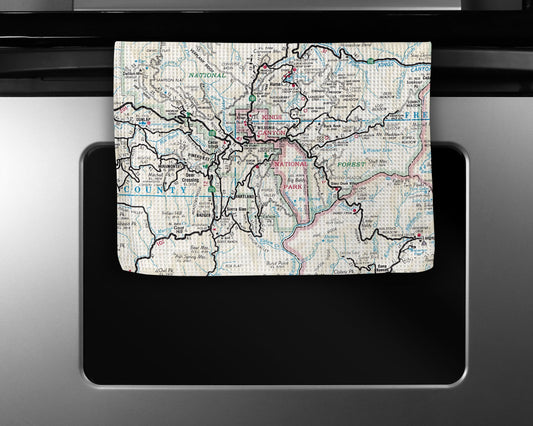 Kings Canyon National Park Map Tea Towel | Waffle-Weave Kitchen Towel Gift