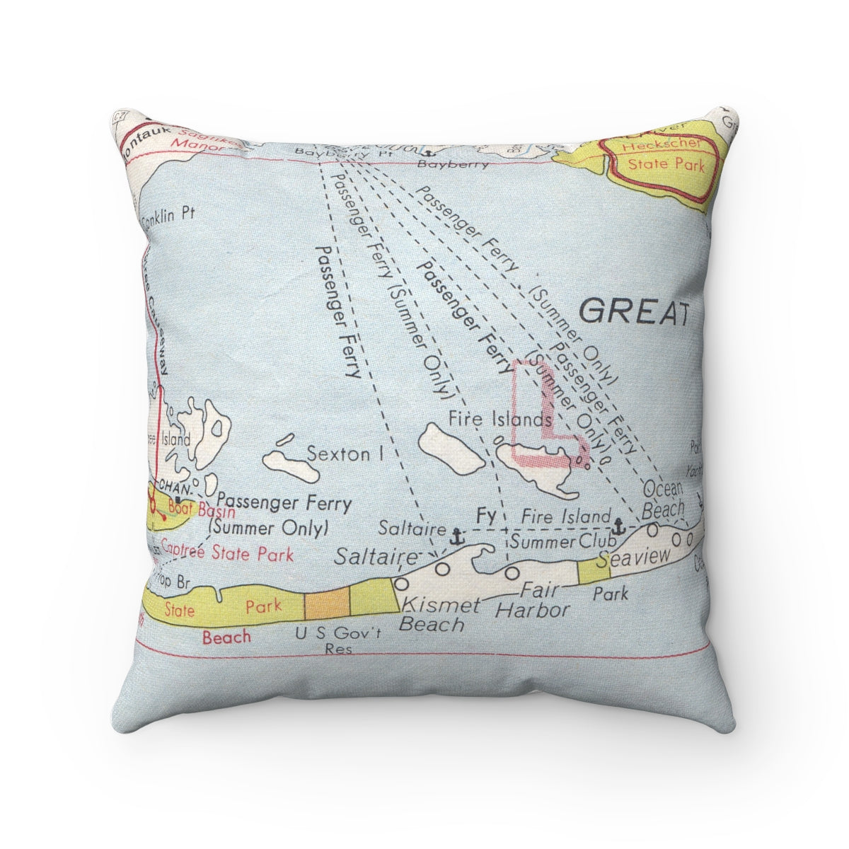Kismet Beach Fire Island New York vintage map pillow