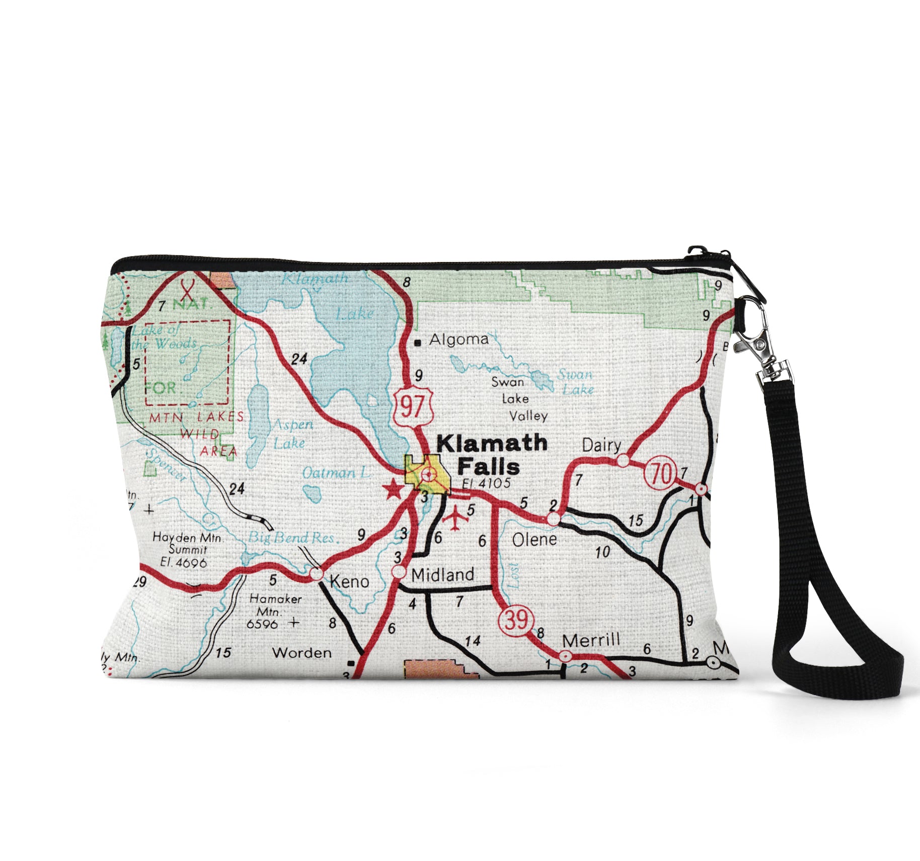 Klamath Falls Oregon map wristlet travel pouch