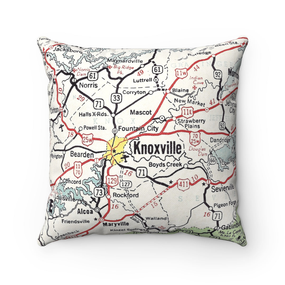 Knoxville Tennessee vintage map pillow