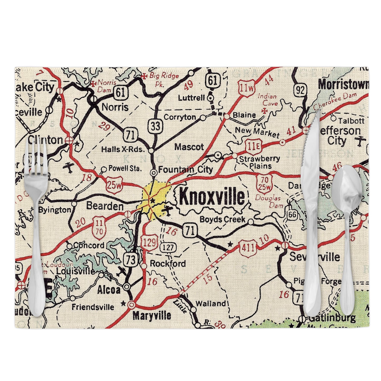 Knoxville Tennessee Vintage Map Placemats Set of 4