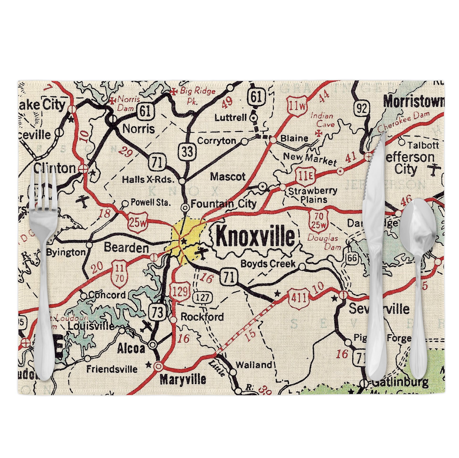 Knoxville Tennessee Vintage Map Placemats Set of 4