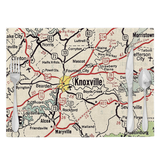 Knoxville Tennessee Vintage Map Placemats Set of 4
