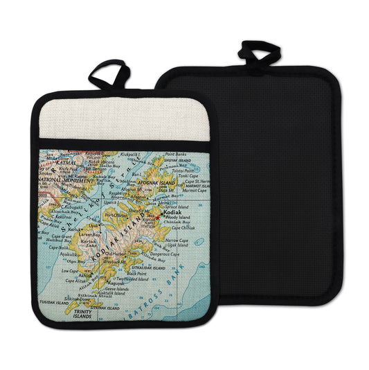 Kodiak Alaska vintage map hot pad kitchen decor