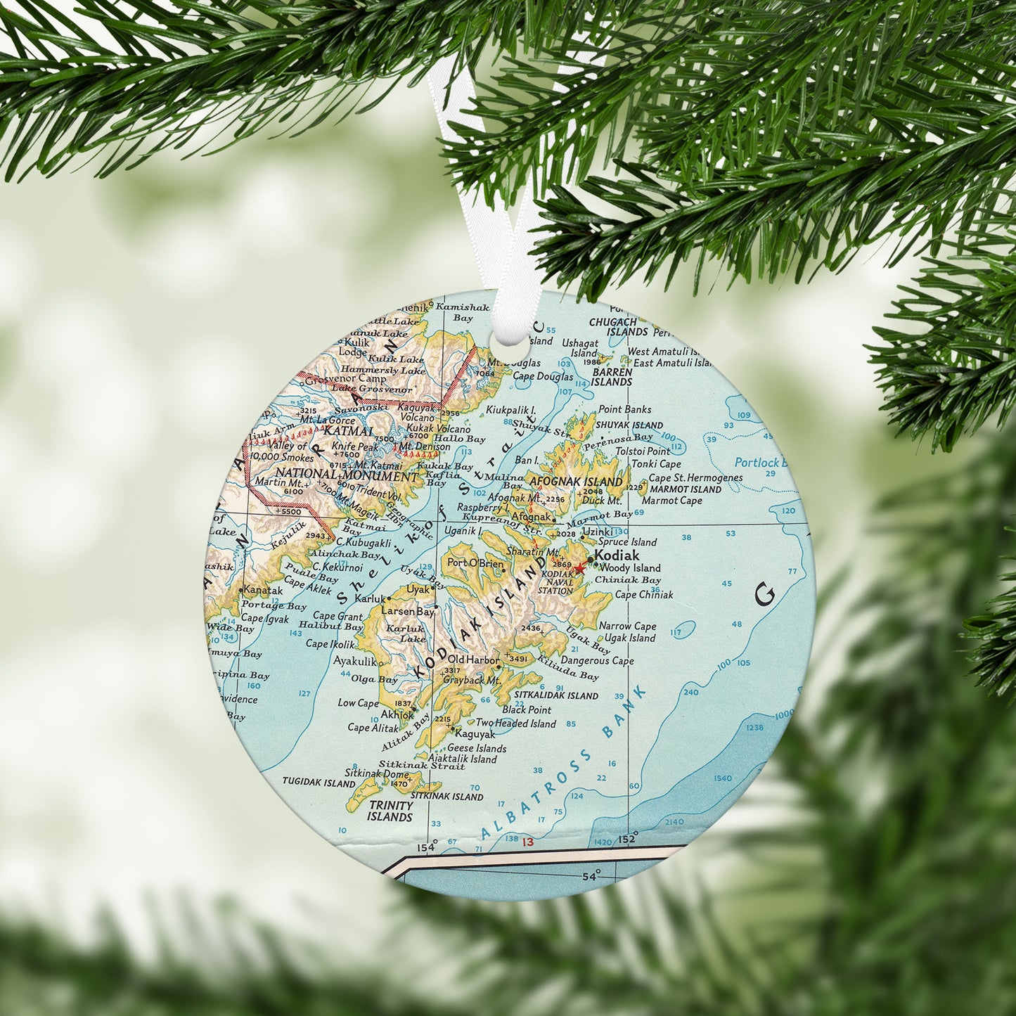 Kodiak Island Alaska Vintage Map Ornament