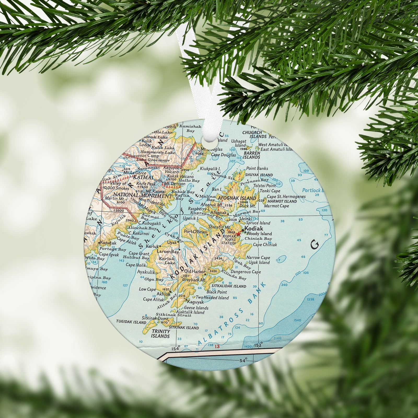 Kodiak Island Alaska Vintage Map Ornament