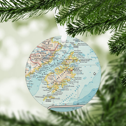 Kodiak Island Alaska Vintage Map Ornament