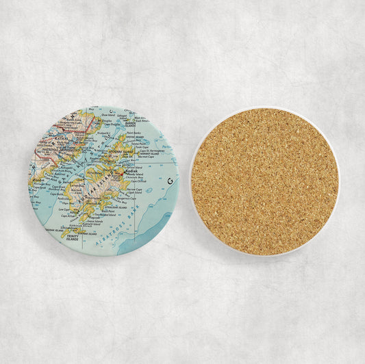 Kodiak Island Alaska Map Coasters | Set of 4 Vintage Kodiak Island Alaska Drink Coasters | Travel-Inspired Home Decor