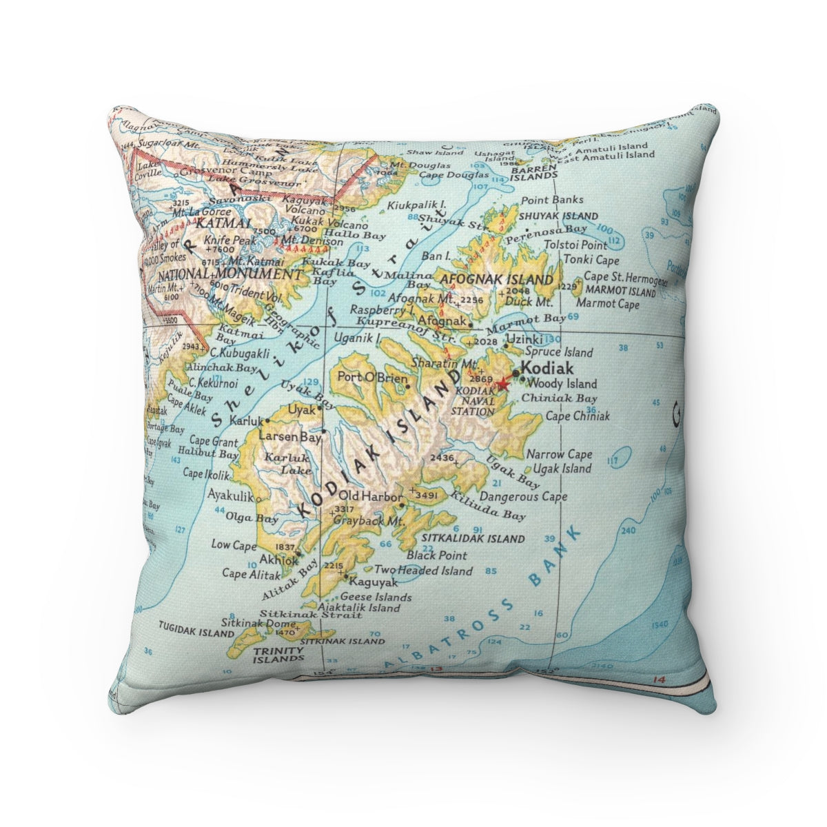 Kodiak Island Alaska vintage map pillow