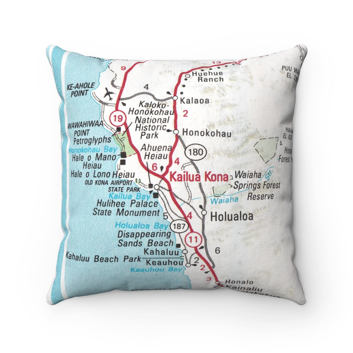 Kona Hawaii vintage map pillow