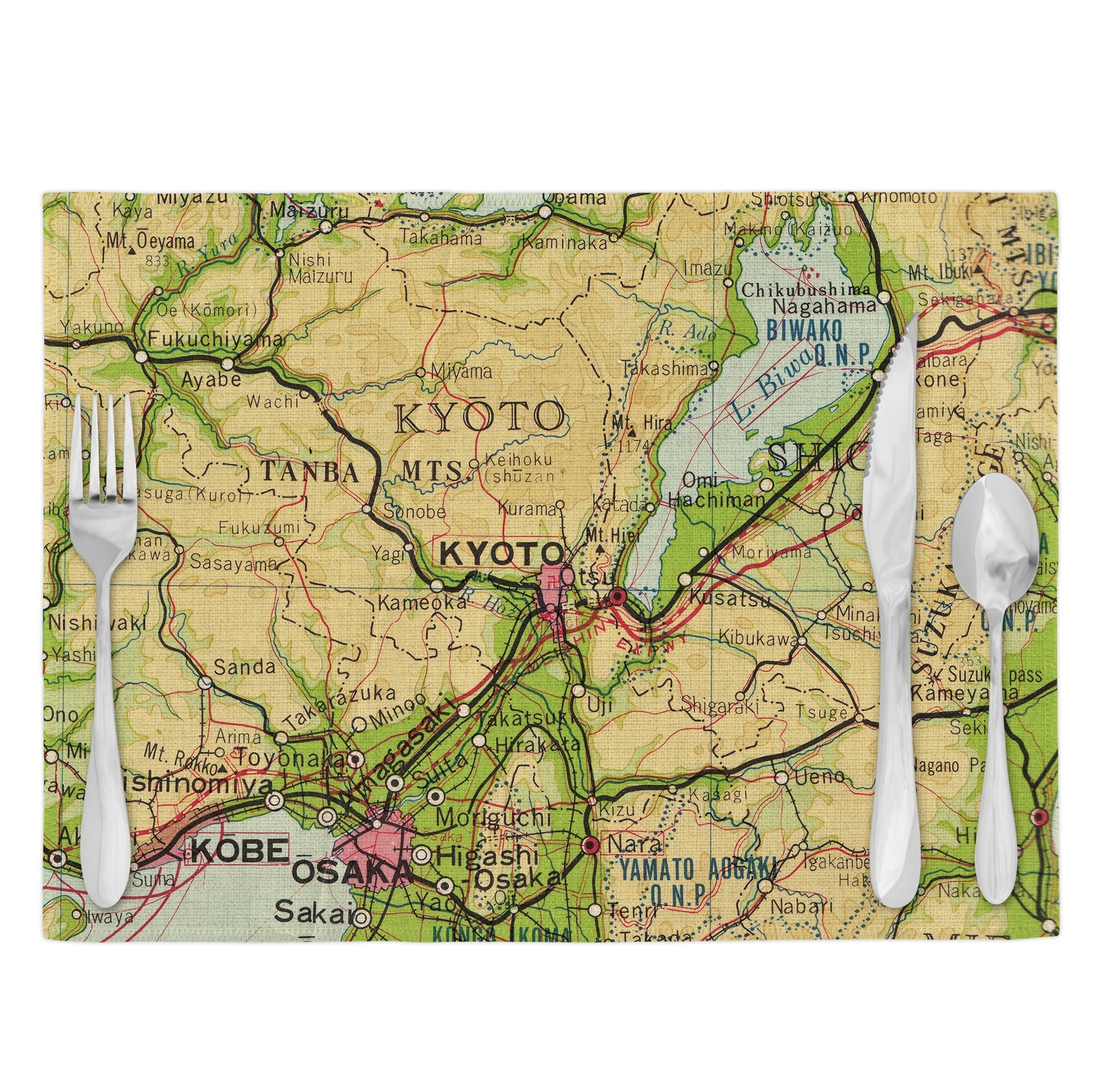 Kyoto Japan Vintage Map Placemats Set of 4
