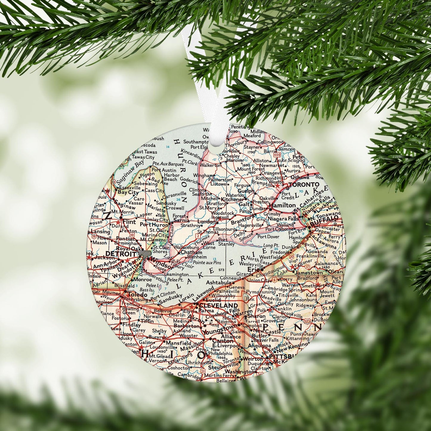 Lake Erie Vintage Map Ornament